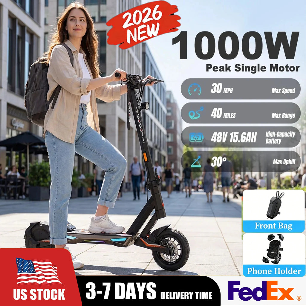 ONECNA T3 1000W Motor Electric Scooter for Adults, 30mph Top Speed, 40Miles Long Range, Lightweight Foldable Frame, Dual Suspension, 10 Inch Fat Tires E-Scooter