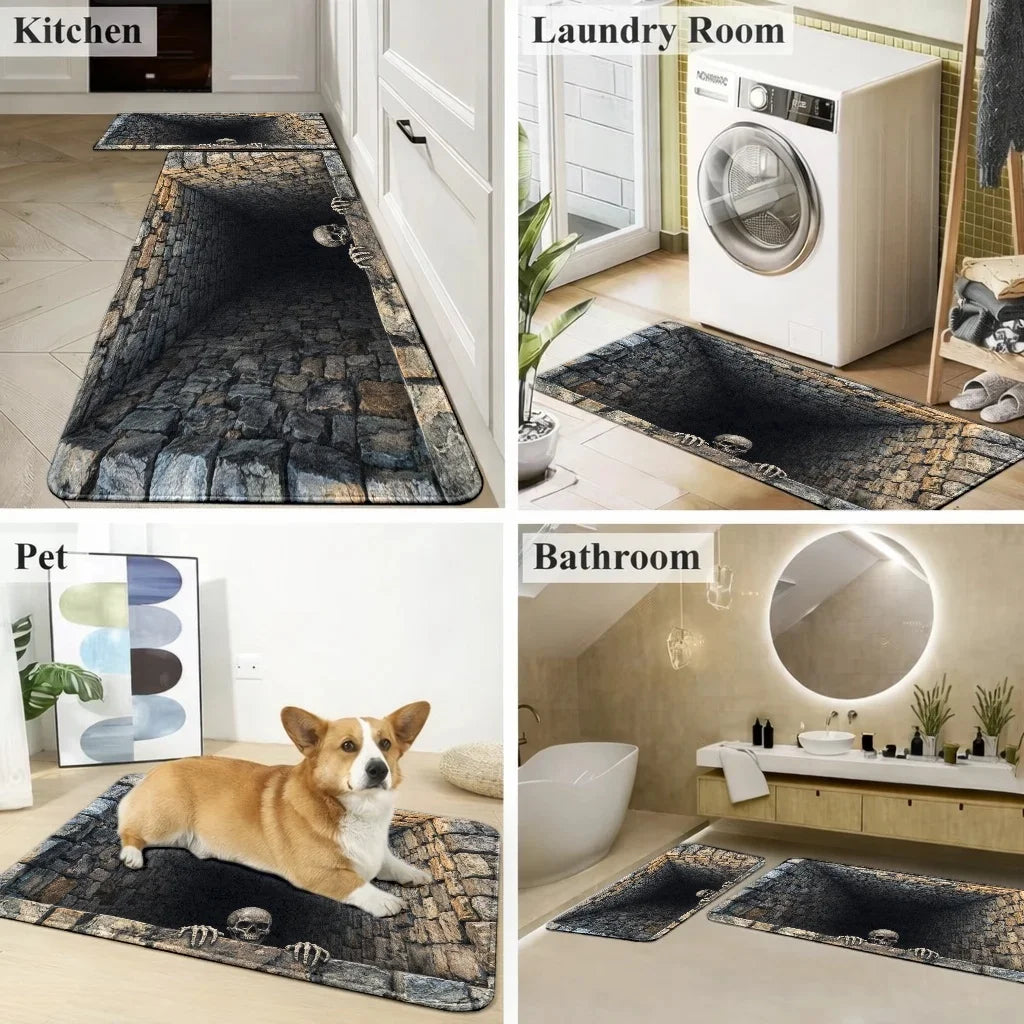 Halloween 3D Illusion Skeleton Pit Door Mat
