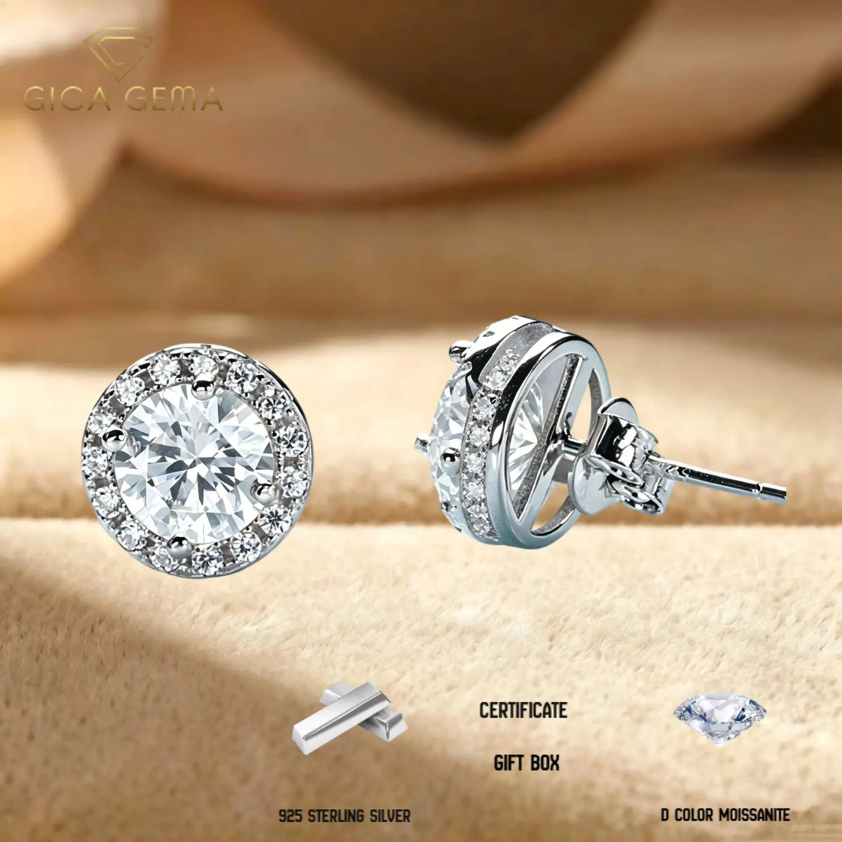 1CT*2 D VVS1 Multi-color Moissanite S925 Earrings Exquisite Jewelry for Women to Shine at Weddings and Parties GIFT Retro