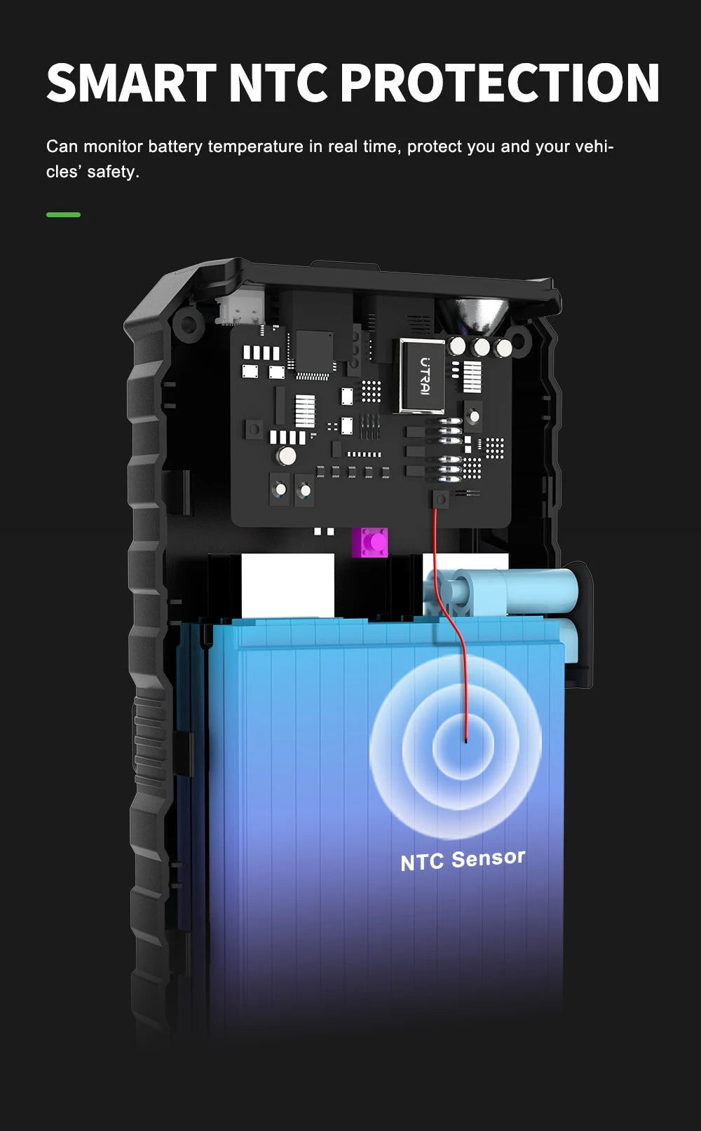 UTRAI Car Jump Starter 4000A Car Battery Starters 16000mAh Portable Power Bank 10W Wireless Charging Propulsion Booster For Car