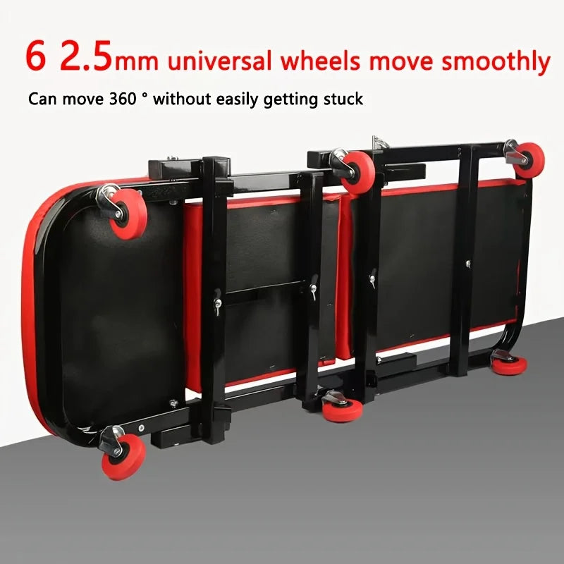 2-in-1 Mechanic Creeper Seat with Wheels – Heavy Duty Folding Rolling Stool for Garage – 330lbs Capacity Adjustable Repair Crawler with Thick Cushion & 360° Swivel Casters for Auto Shop
