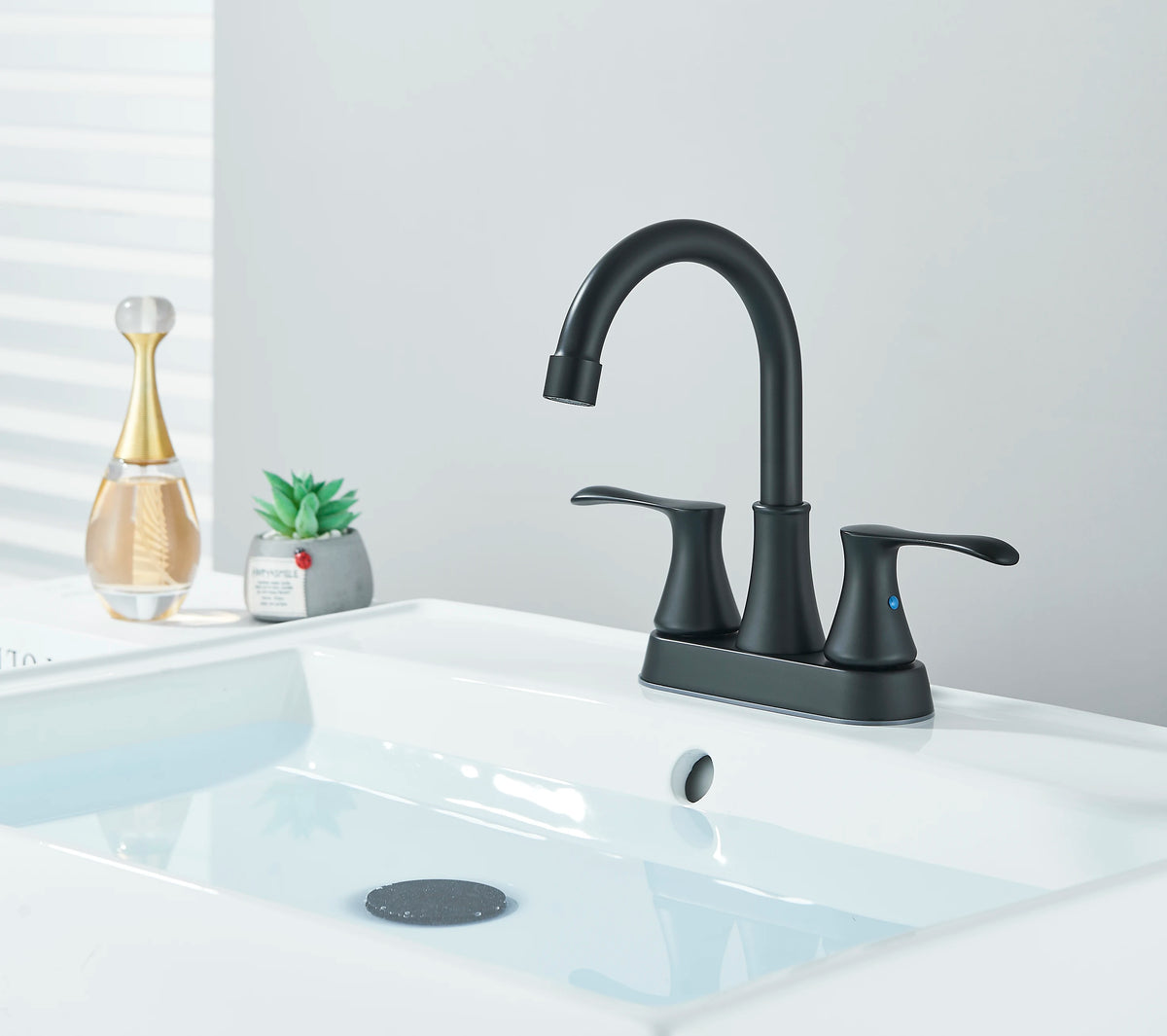 Black 4-Inch Centerset Bathroom Sink Faucet, 2 Handles