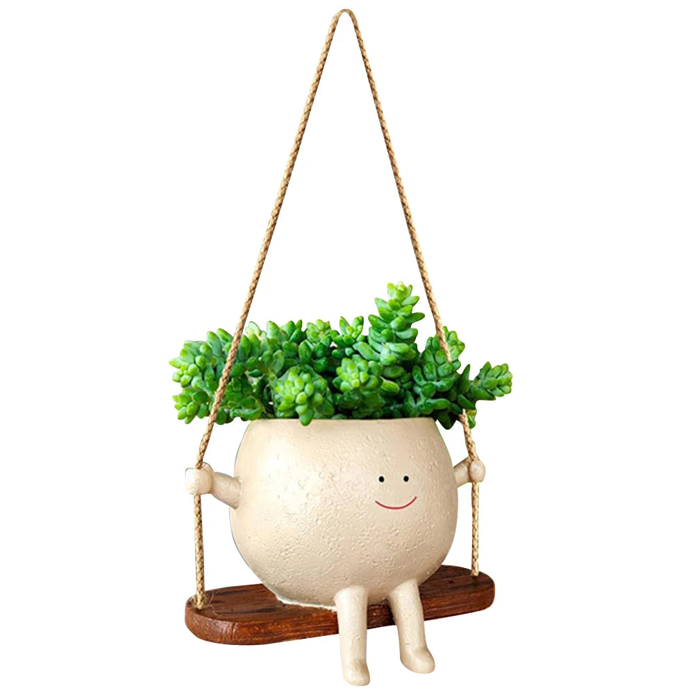 Plant Succulent Pots Resin Smiling Face Planter Creative Wall Hanging Head Planter Multifunctional for String of Pearls Plants