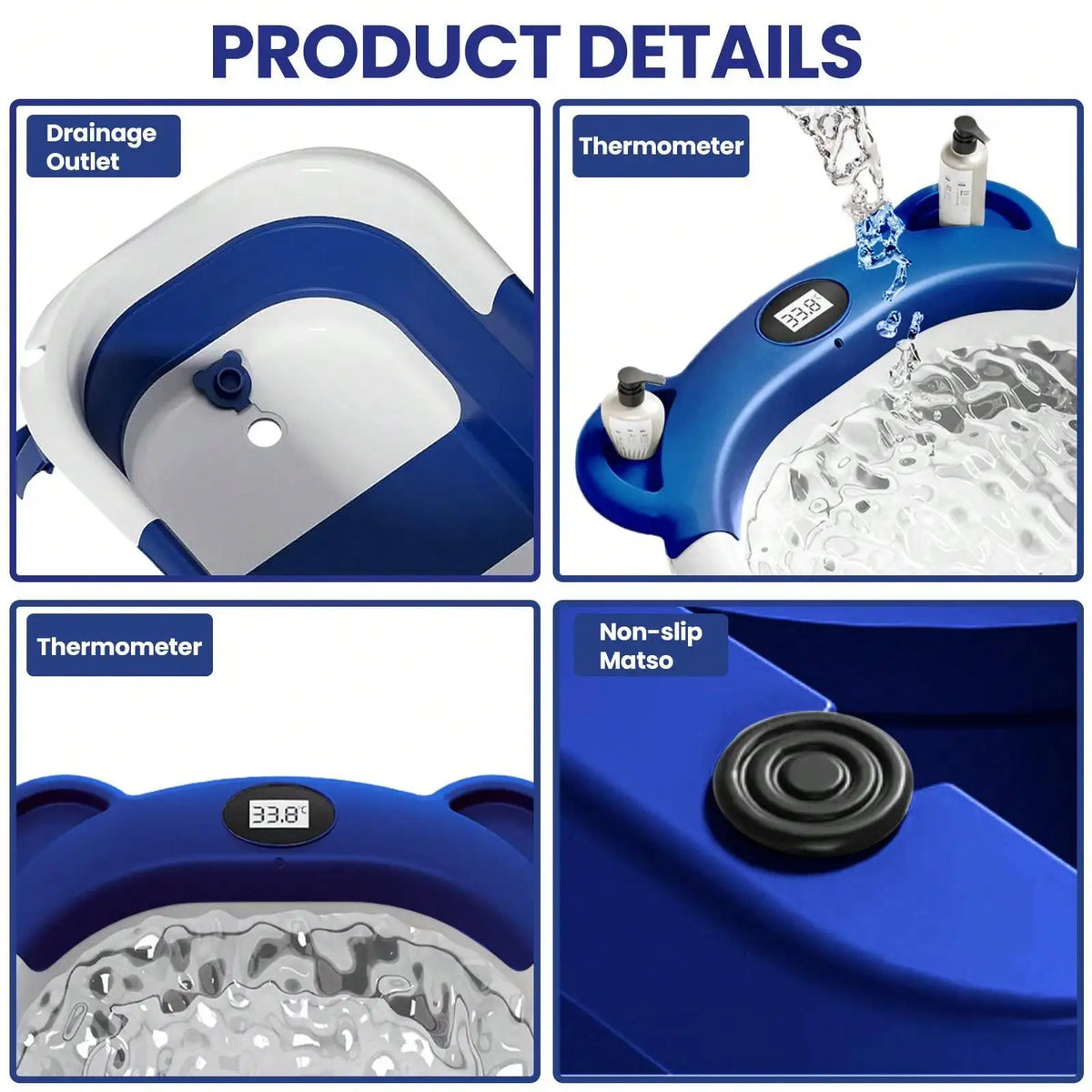 Portable Travel Bathtub, Collapsible Baby Bathtub, with Thermometer &1Soft Floating Cushion, with Drain Hole,For Baby 0-36 Month