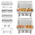 SucceBuy 8QT Rectangle Chafing Dish 2/4/6 Packs w/ Full Size Pans Buffet Catering Warmer Server Folding Stand Fuel Holder Tray