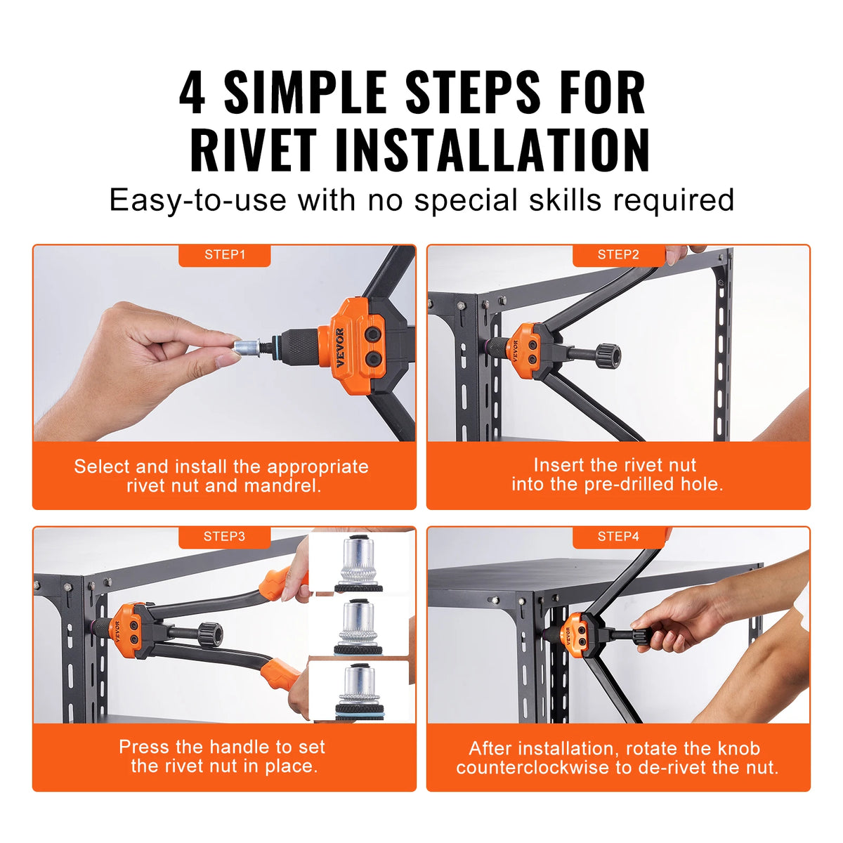 SucceBuy 16" Rivet Nut Tool, Labor-Saving Rivnut Tool Kit with 13PCS Metric SAE Mandrels, 186PCS Rivet Nuts, With Carrying Case