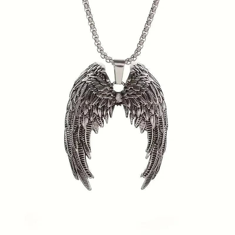 Stainless Steel Classic Angel Wings Necklace Men's Fashion Animal Boutique Handmade Hip Hop Pendant Jewelry Gift