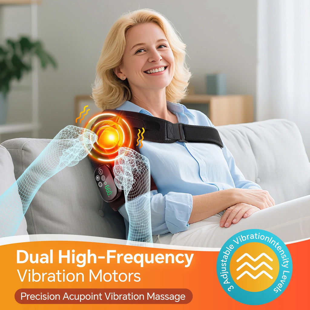 Heated Shoulder Brace and Massager, Adjustable Electric Heating Wrap for Shoulder and Arm