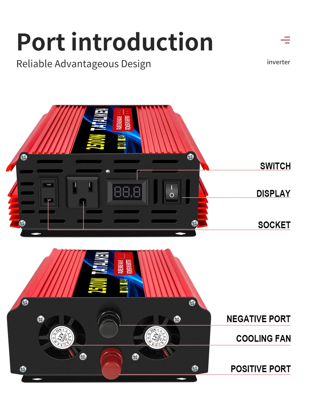 1600w-4500W 12V/24V to AC 110V 60Hz Pure Sine Wave Inverter Car Power Tranfermer  Voltage Portable  Converter with LED Display