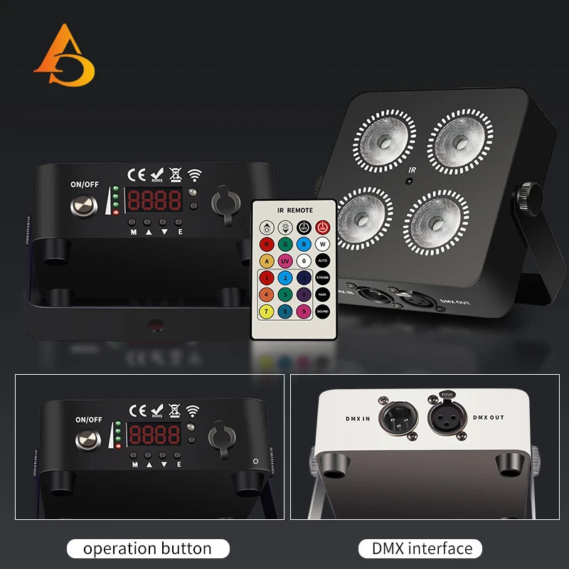 RGBWA UV 6in1 LED Battery Powered Wash Par Light 4x18W Supports DMX ControlMini Battery Operated Party & Wedding Light