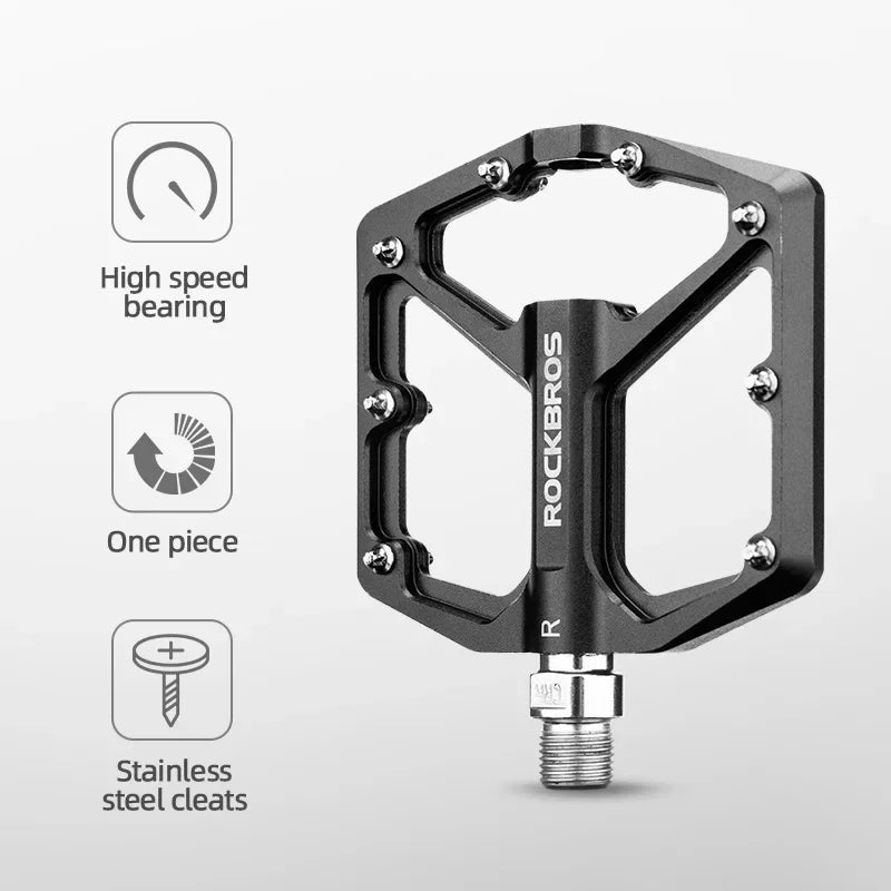 ROCKBROS Bike Pedals Aluminum Alloy MTB Road Anti-slip Ultralight Sealed Bearing One-piece Molding Anti-oxidation Bicycle Pedals