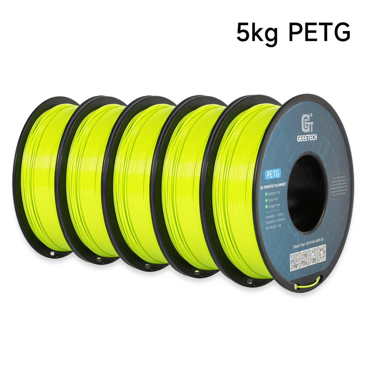 Geeetech PETG 3D Printer Filament 1.75mm 5kg, Durable Multi-Color Pack for FDM Printers