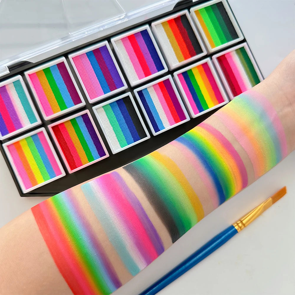12 Colours Water-Soluble Rainbow Palette Children's Face Body Paint, Halloween Stage Makeup Body Paint Pigments Face Makeup