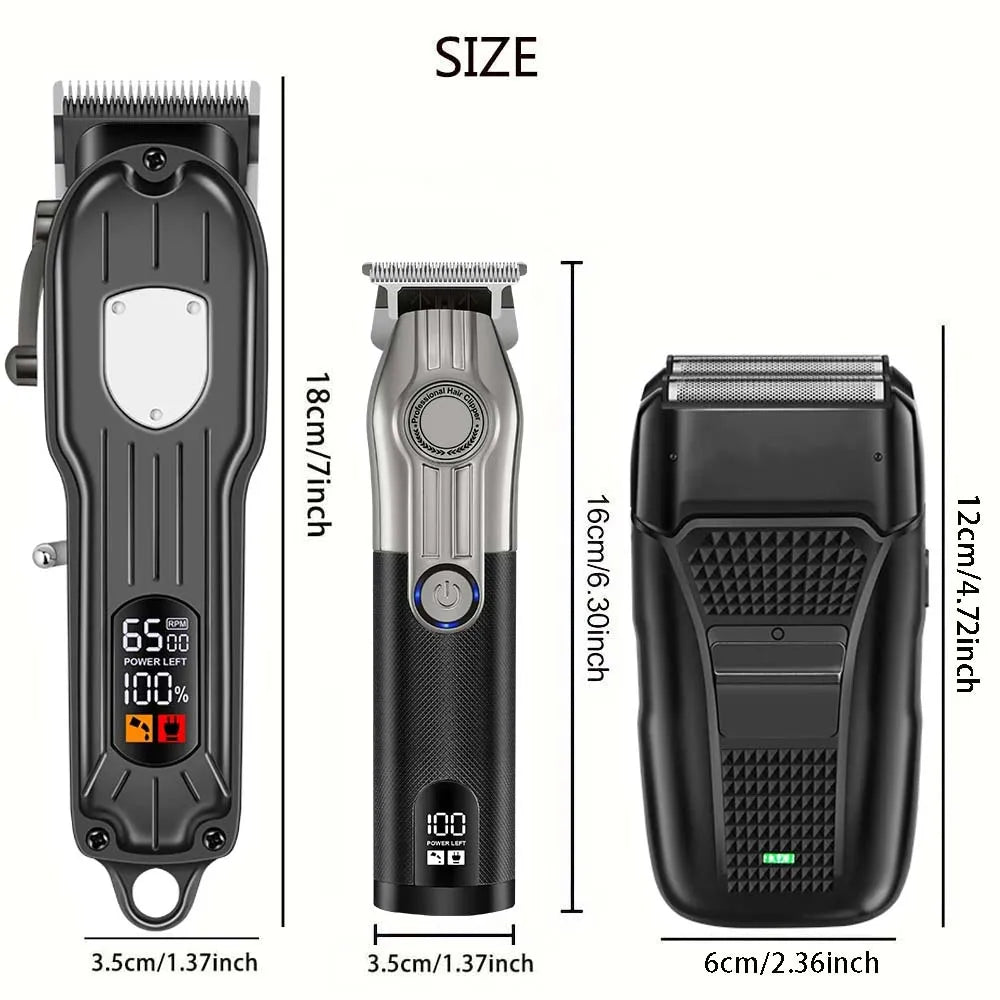 Professional Hair Clipper Set for Men, Cordless Haircut Kit with LED Display, 3-in-1/2-in-1/1pc Rechargeable Hair Clipper & T-Blade Trimmer & Electric Shaver, Barber Zero-Gapped Detailer, DIY Grooming Tools with Scissors, Com