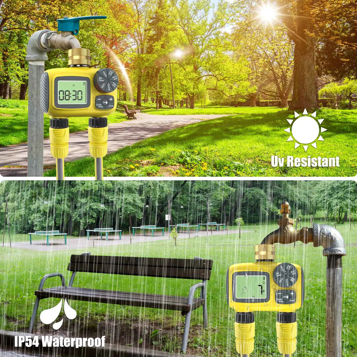 Dual Outlets Water Timer Home Garden Automatic Watering Irrigation System with Brass Inlet for Outdoor