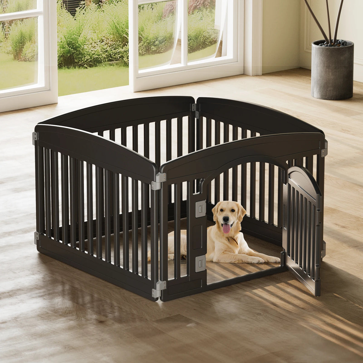 Plastic Dog Playpen 6 Panel 24IN Expandable Durable Pet Fence for Medium Dogs, Indoor Outdoor Folding Portable Puppy Playpen