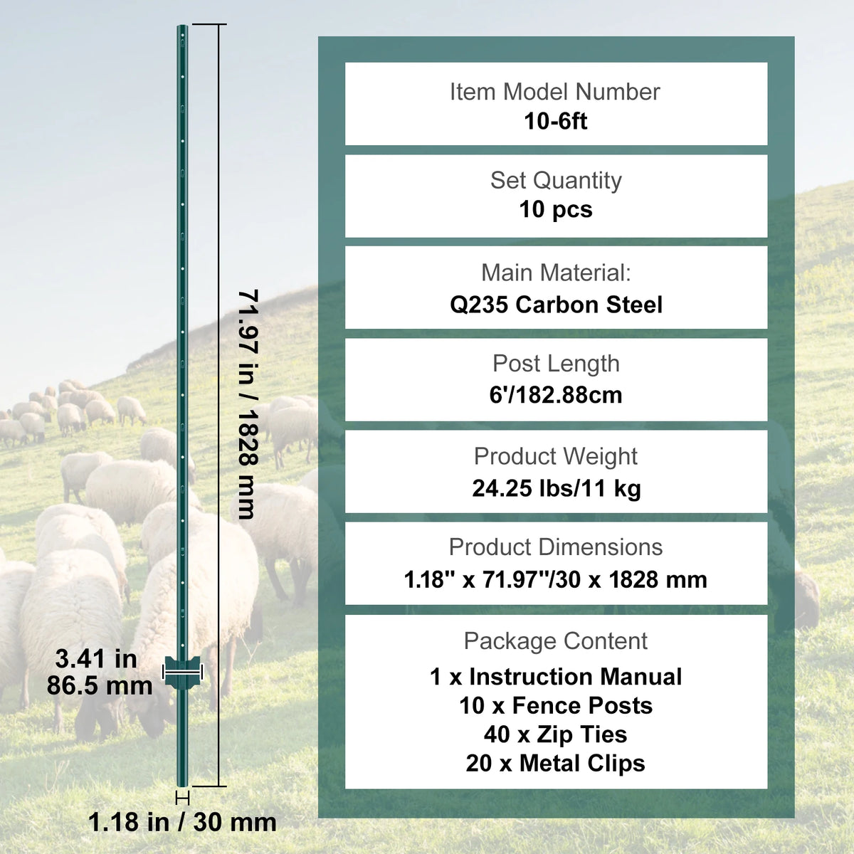 SucceBuy Fence Post T-Post Heavy Duty Metal Fence Post Sturdy Steel Fence Stakes for Garden Yard Lawn Farms Outdoor Wire Fencing
