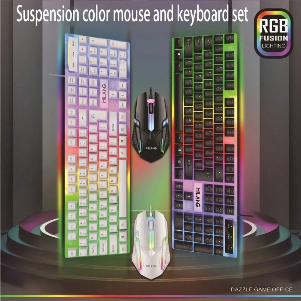 1pcsRGB Backlit Gaming Keyboard and Mouse Set, Wired 104-Key Mechanical-Feel Keyboard with LED Lighting, Ergonomic High-Precision Gaming Mouse
