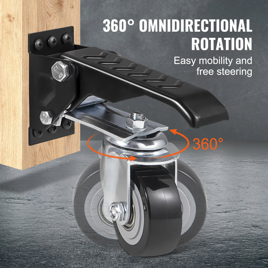 SucceBuy 165 lbs 2.5" Set of 4 Workbench Caster Wheels Side Mounted Retractable Stepdown Wheel 360° Swivel for Tables Equipment