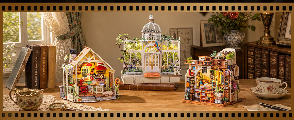 Rolife Wooden Dollhouse 3D Puzzle Pagestory Bookstore DIY Miniature House Craft Kit Kit with LED Light for Bookshelf Decor Brain Teasers Jigsaw Toys Holiday Gift for Book Lovers