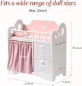 Baby Doll Crib Wooden Toy Baby Crib with Storage Bedding Wooden Hooks Doll Crib Fits Dolls up to 21" for Girls 3+ Pink