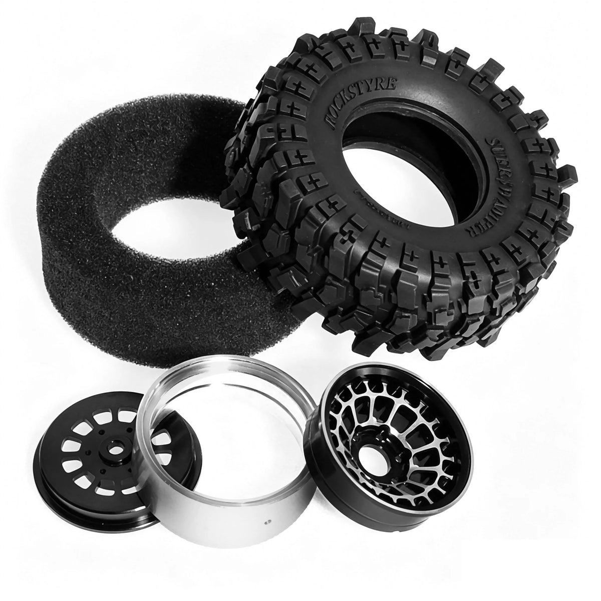 RED SPIDER 4Pcs 1.3 Inch RC Complete Wheels Set Metal Beadlock Wheel Rims + Deep Tread Rubber Tires With Foam OD 68.8mm For 1/18 Traxxas TRX4M Axial SCX24 FCX24 Micro RC Crawler Buggy Off Road DIY Modification Parts