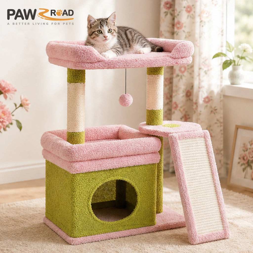 Small Cat Tree for Indoor Cat Tower with Sisal Scratching Post and Pad Wide Top Perch Large Cat Condo Cat Scratchers Cat Toys