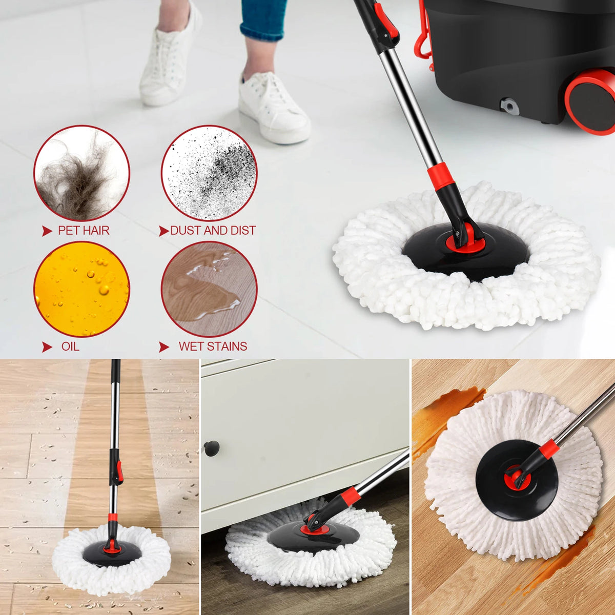 Microfiber Replacement Spin Mop Heads, 4 or 8 Pack