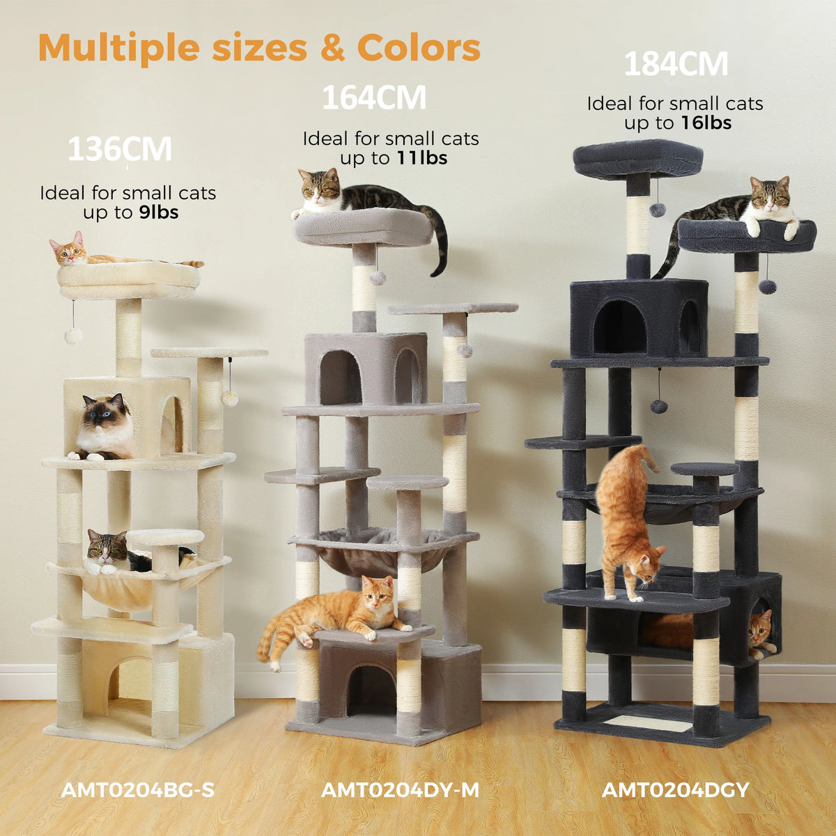 Large Cat Tree and Tower for Indoor Cats with Sisal Scratching Posts, Hammock, Padded Perches and Condos
