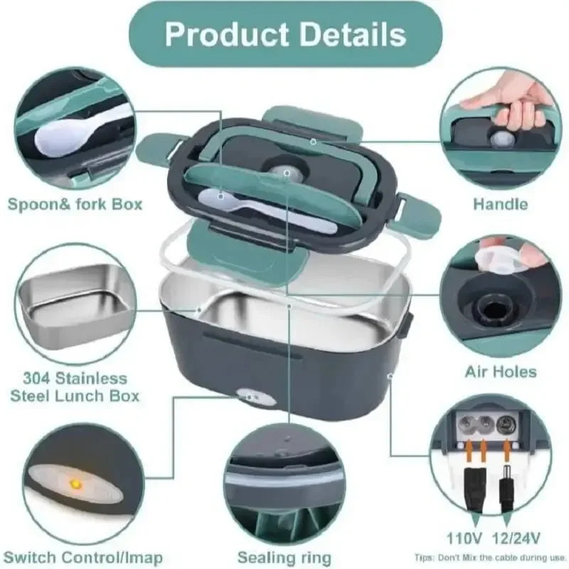 1.5L Portable Electric Lunch Box – 60W Food Warmer for Home & Car, Leak-Proof Design Keeps Meals Hot