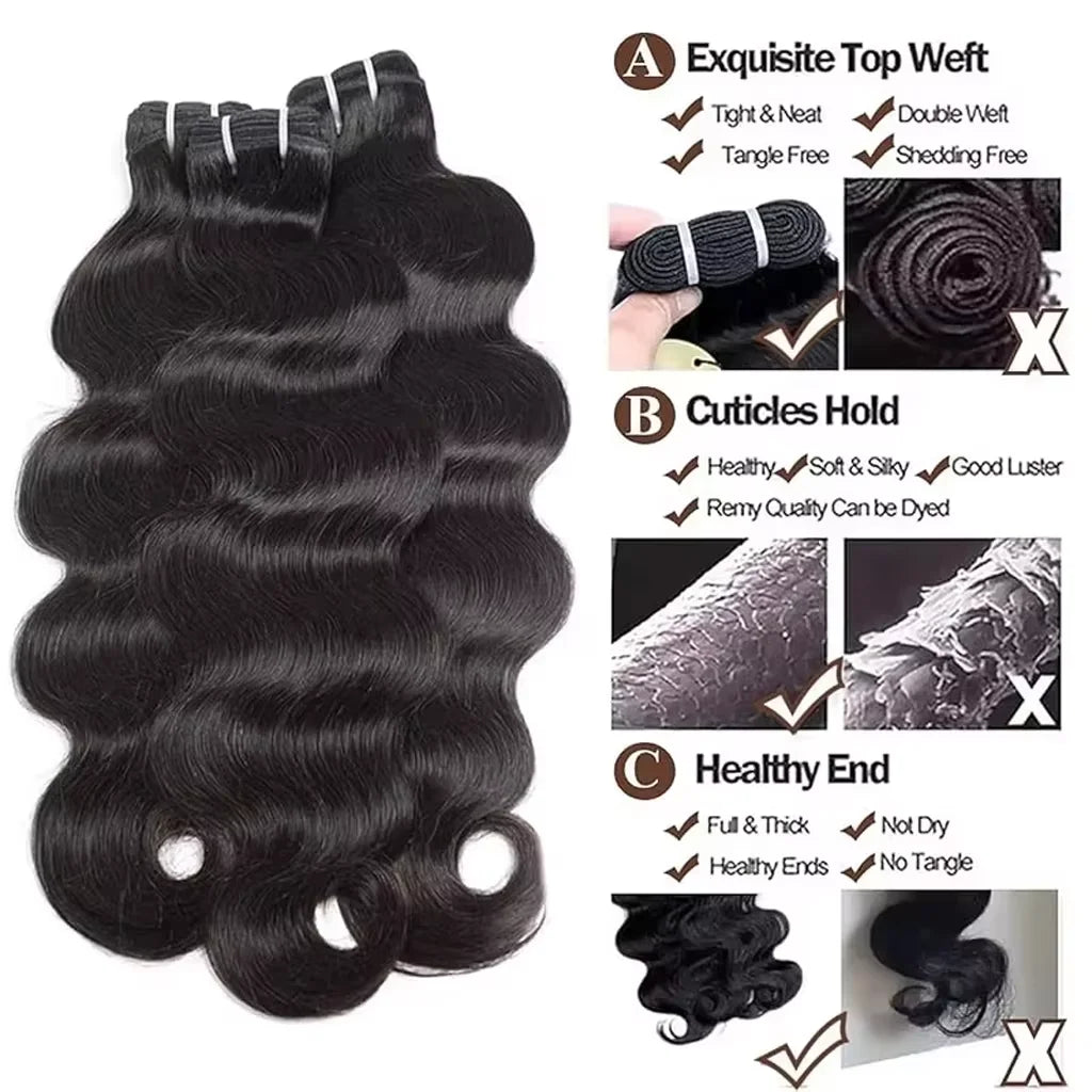 Body Wave Human Hair Bundles, 2–4 Pack