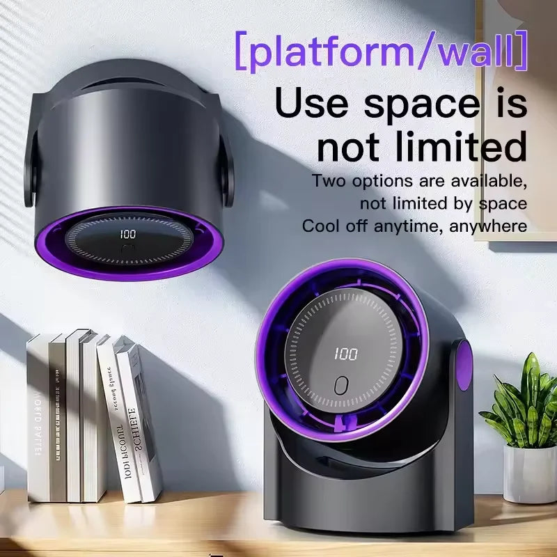 100 Level Bladeless Fan 4000mA Rechargeable Portable Desk Fan Digital Display High-speed Circulating Cooling Fan for Home Office