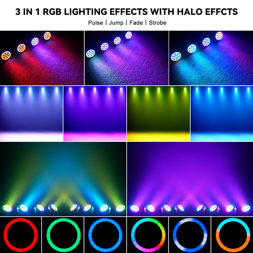 U'King 1/2/4Pcs Mini 7-LED RGB Rechargeable Par Lights With Light Strip Effect Par Can Stage Lights For Wedding DJ Party KTV Bar