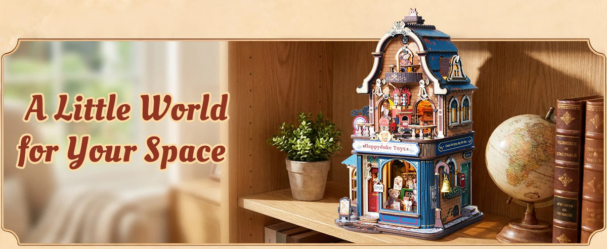 ROKR Wooden 3D Puzzle Happyduke Toys Music Box Model Building Kit with LED Light for Home Decor Mini Dollhouse DIY Toys Holiday Gift for Adults Teens