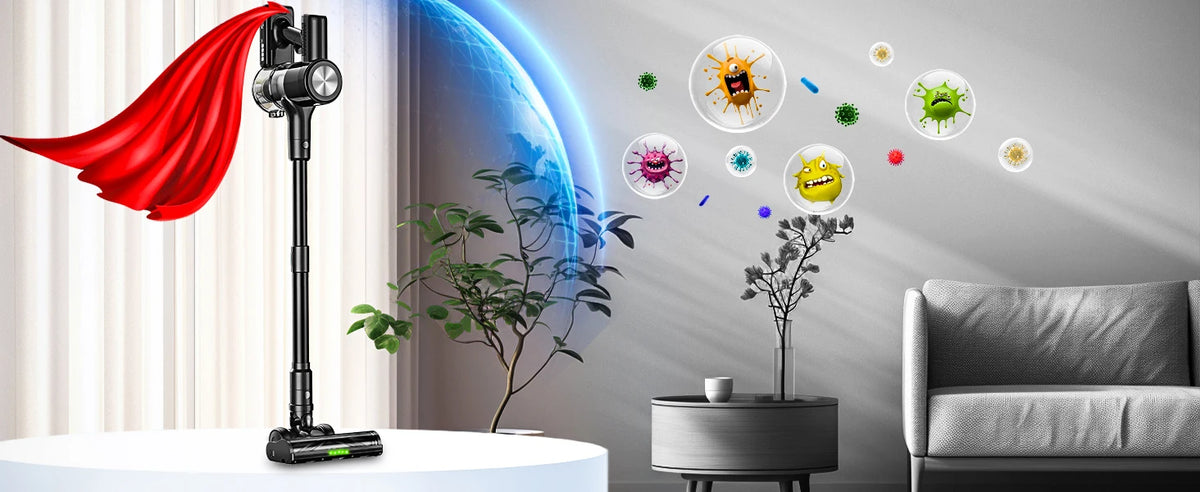 Cordless Vacuum Cleaner, 55Kpa/55min Self-Standing Powerful Stick Lightweight Vacuum Cleaner for Home Fur/Hard Floor/Rug