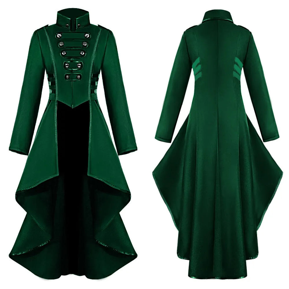 Women's Retro Medieval Steampunk Tailcoat Jacket, Gothic Victorian Coat for Cosplay and Halloween Parties