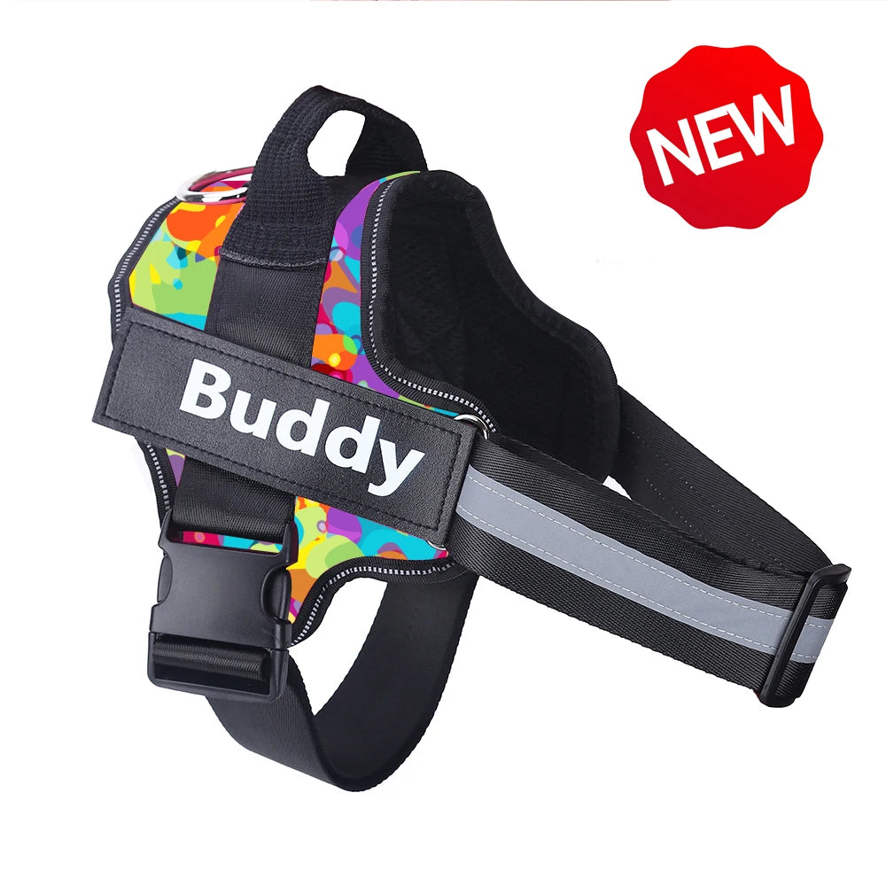No-Pull Dog Harness, Reflective Breathable Adjustable Vest with Custom ID Patch for Outdoor Walking