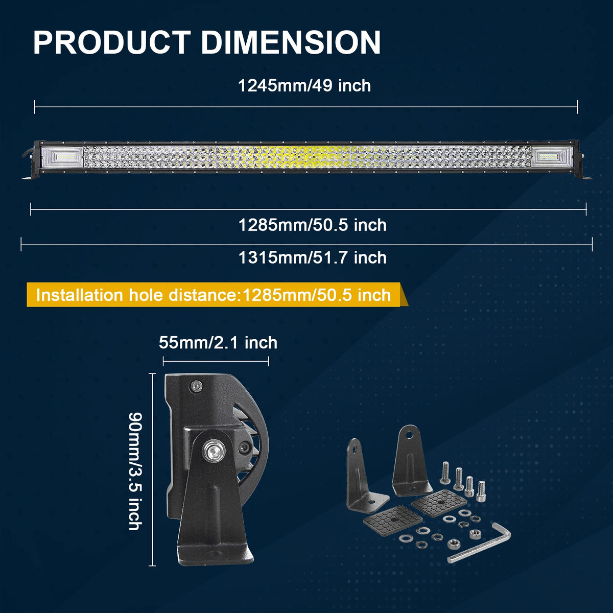 7D 22- 52in 270W-675W Off Road LED Light Bar with 2x36W Work Light Wire Kit 12V 24V Led Bar for Car Jeep Truck 4x4 ATV Boat
