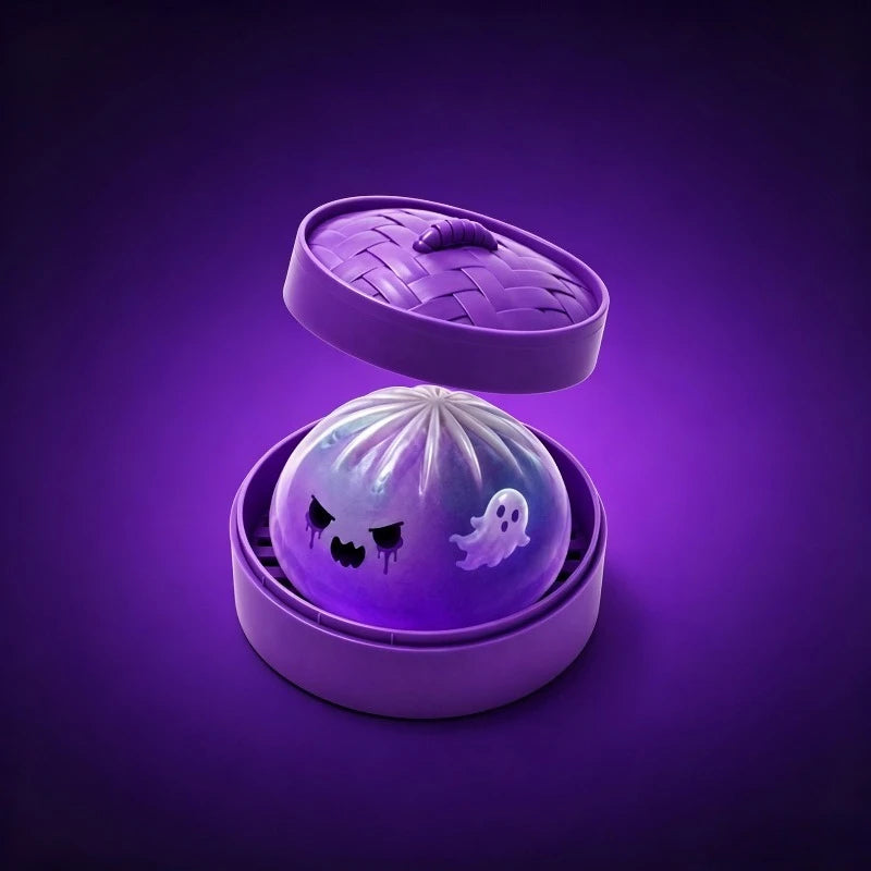 Halloween Ghost Dumpling Squishy Toy with Steamer, Glitter Slow-Rebound Sensory Fidget