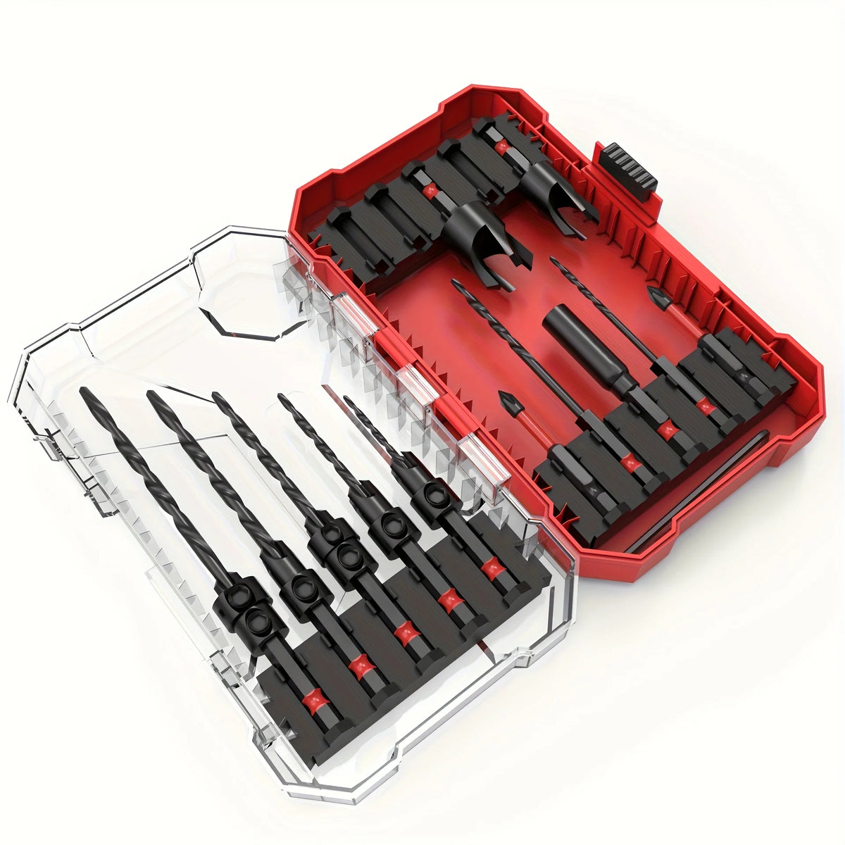 15PCS Countersink Drill Bit Set, Tapered Drill Bits with Wood Plug Cutter, 1/4" Hex Shank Quick Change Chamfer Tool for Woodworking, with Storage Box