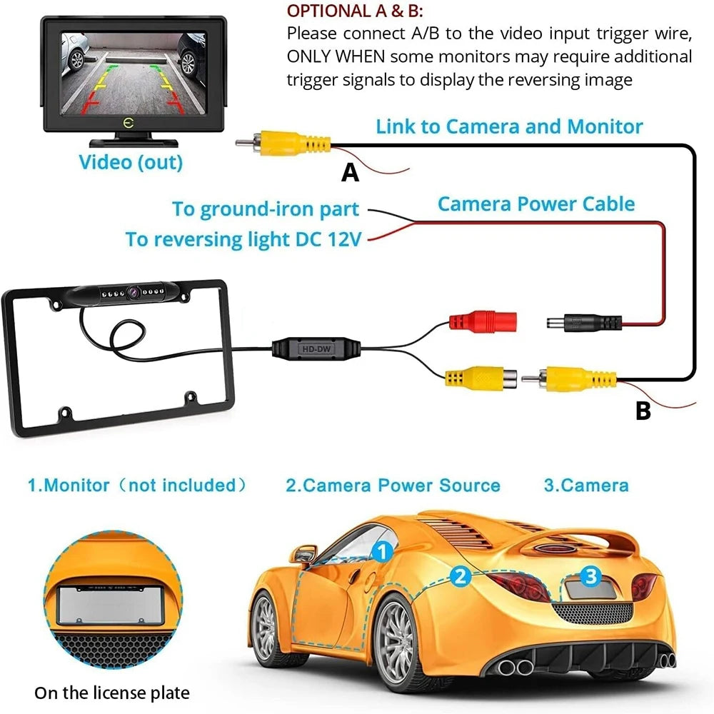 New Universal License Plate Metal Frame Rear View Backup Camera CMOS HD 8 LED Night Vision 170° Waterproof Car Reverse Camera