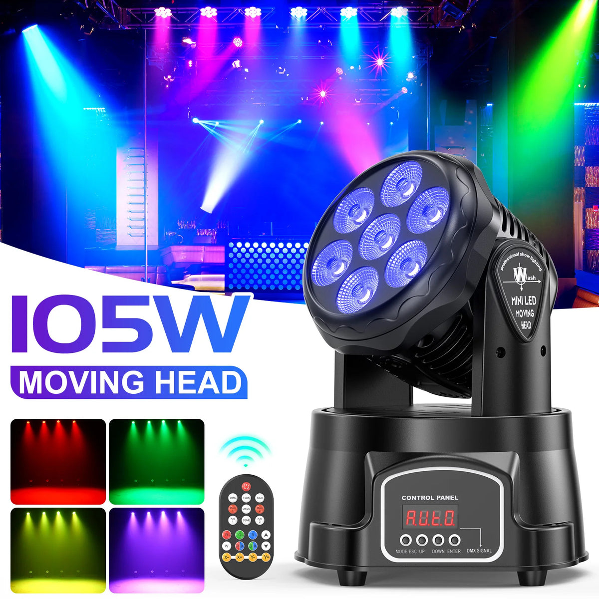 105W LED Beam Moving Head Stage Lights 7x15W RGBW, DMX512 Spotlights for DJ and Weddings