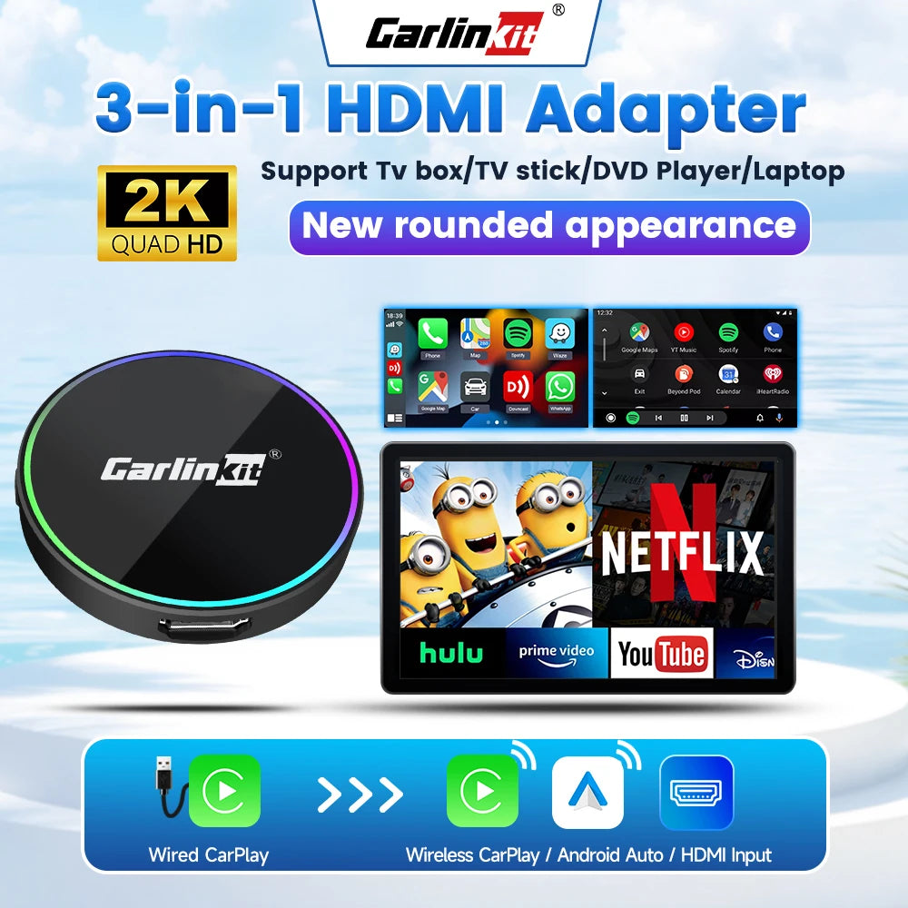 2026 CarlinKit HD2CP Pro CarPlay to HDMI Wireless Adapter CarPlay Android Auto 2K HDMI Input Support Tv Stick Laptop Tv Box 5.0
