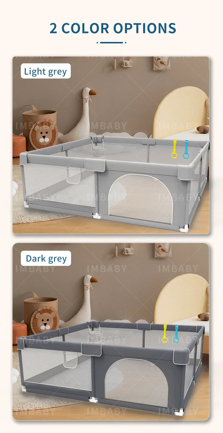 Baby Playpen with Safety Gate, Large Indoor Play Yard Fence for Toddlers, Light Gray