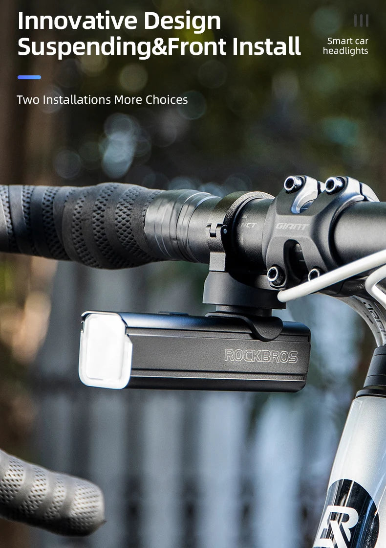 ROCKBROS Bike Light 1500LM 5000mAh Bicycle Lights IPX6 Aluminum Type-C Rechargeable Smart Brightness Sense Adjust Cycling Lamp
