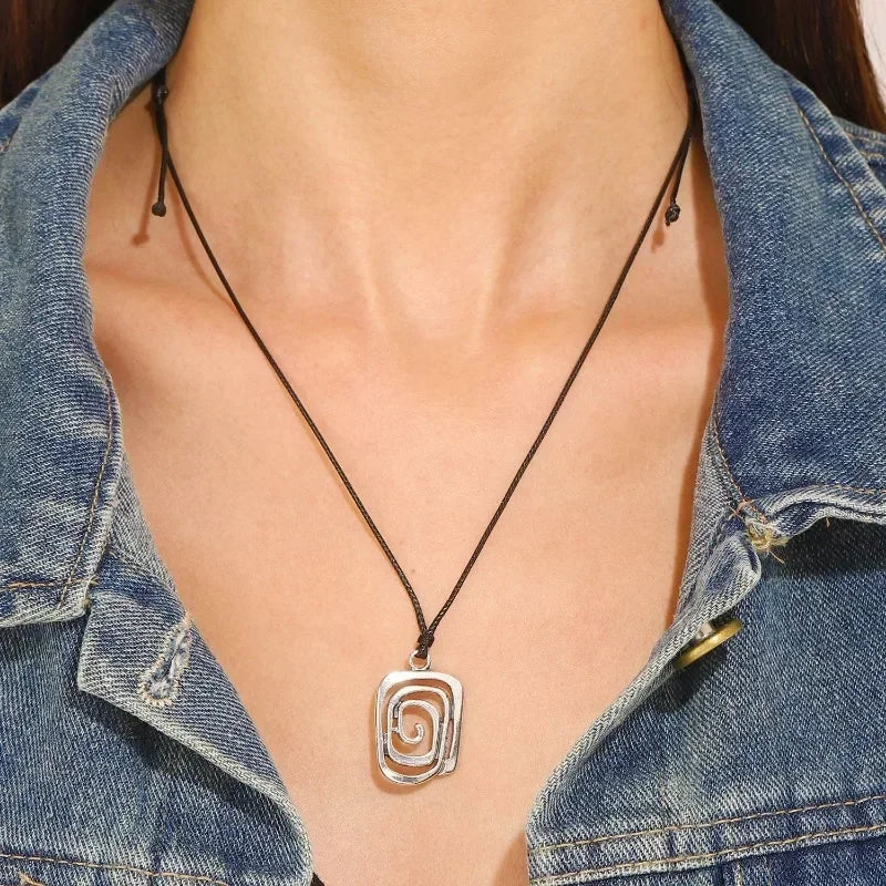 Vintage Spiral Vortex Pendant Necklace Hand-woven Leather Rope Necklace for Women Boho Goth Necklace Fashion 2026 Y2K Jewelry