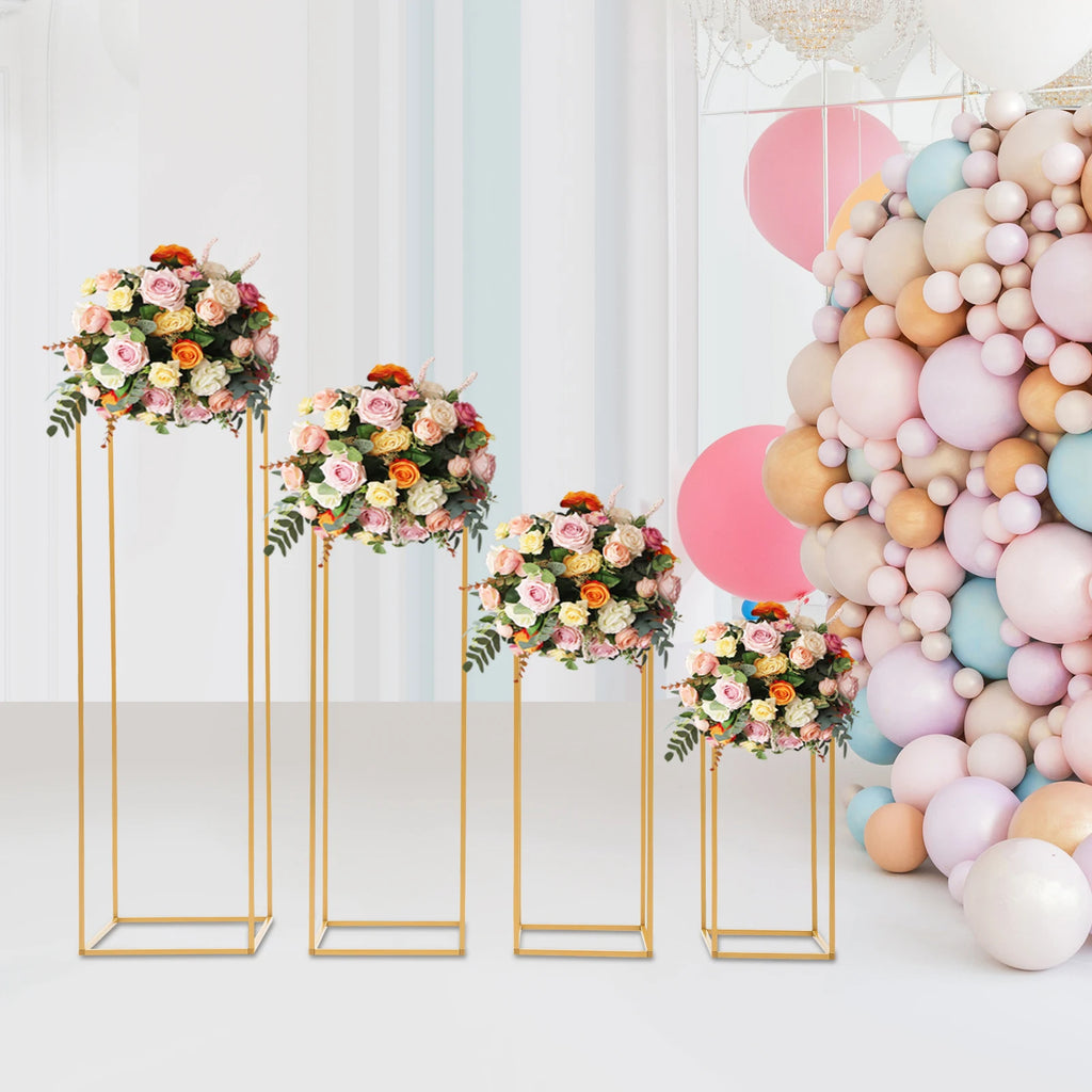 4Pcs Wedding Flower Stand Set Gold Metal Column Rack Party Decor Balloon Display Holder Centerpiece Vase Pillar 40+60+80+100cm