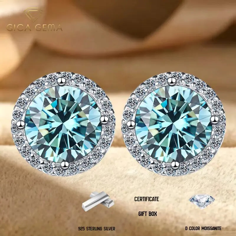 1CT*2 D VVS1 Multi-color Moissanite S925 Earrings Exquisite Jewelry for Women to Shine at Weddings and Parties GIFT Retro