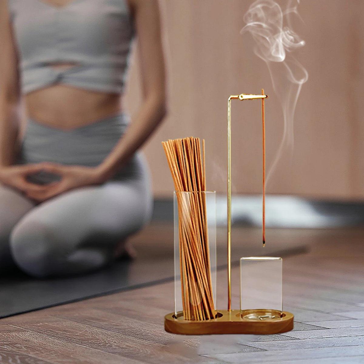 2 in 1 Incense Holder Anti-Ash Flying Incense Burne with Glass Ash Catcher and Incense Sticks Organizer for Meditation Yoga Spa