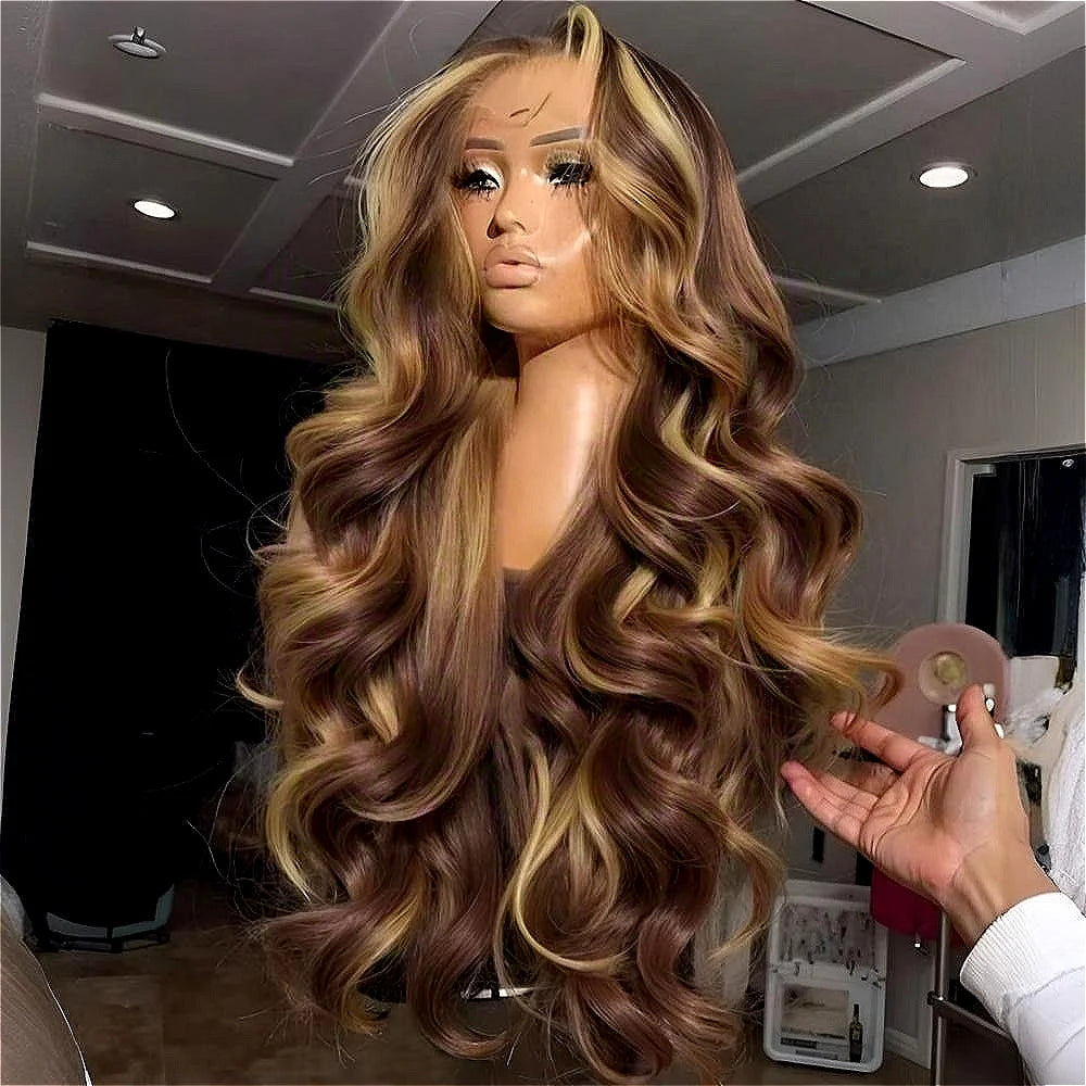 30 Inch Honey Blonde Ombre Lace Front Wig Human Hair 13x4 HD Lace Front Wig 4/27 Highlight Ombre Body Wave Lace Frontal Glueless